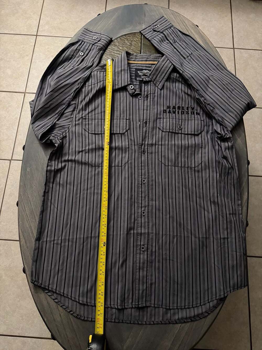 Harley Davidson Striped Button Down Shirt Size L Gray